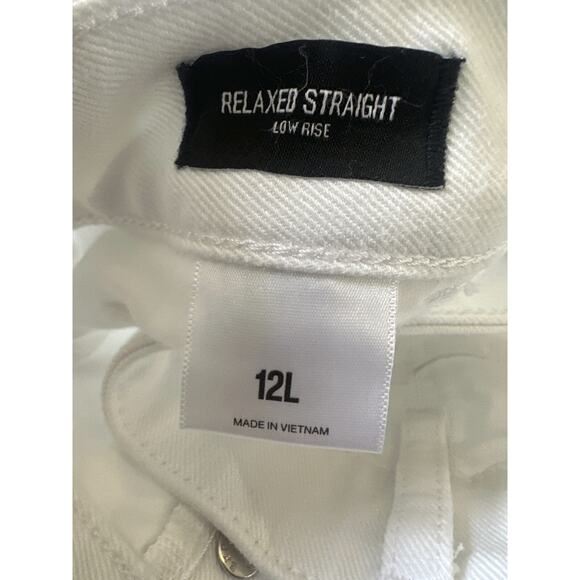 Express Relaxed Straight Low Rise Cargo Jeans White Denim Button Fly 12L 12 Long - Picture 5 of 11